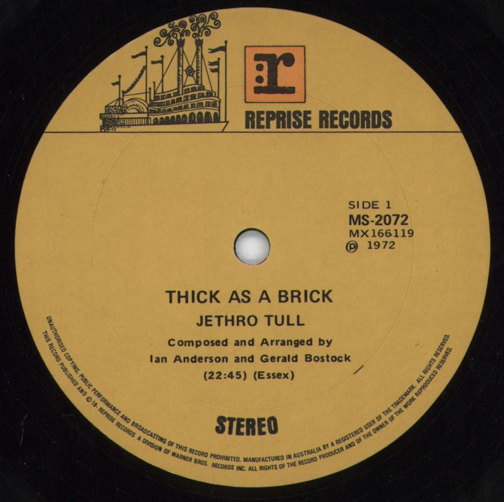 Jethro Tull Thick As A Brick Australian vinyl LP album (LP record) TULLPTH801168