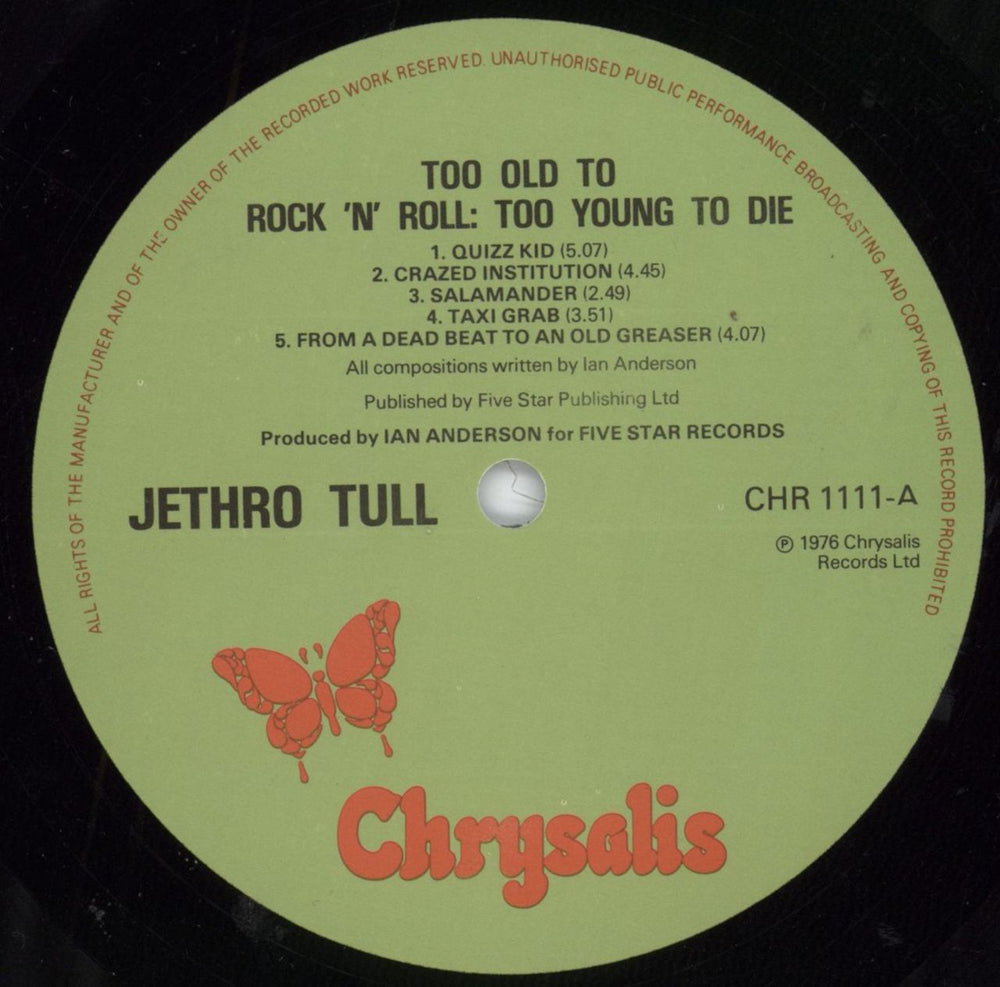 Jethro Tull Too Old To Rock 'n' Roll - 1st - VG UK vinyl LP album (LP record) TULLPTO794036