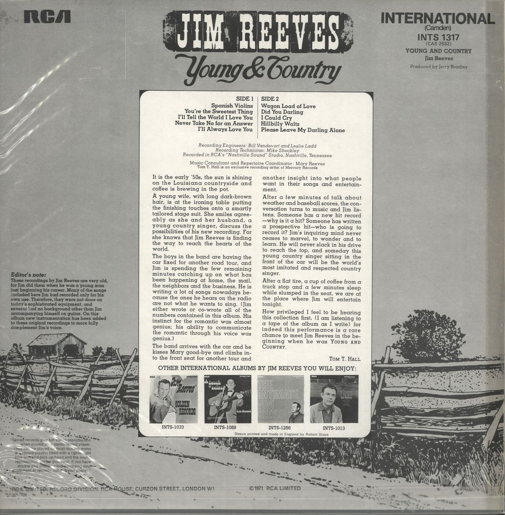 Jim Reeves Young & Country UK vinyl LP album (LP record)