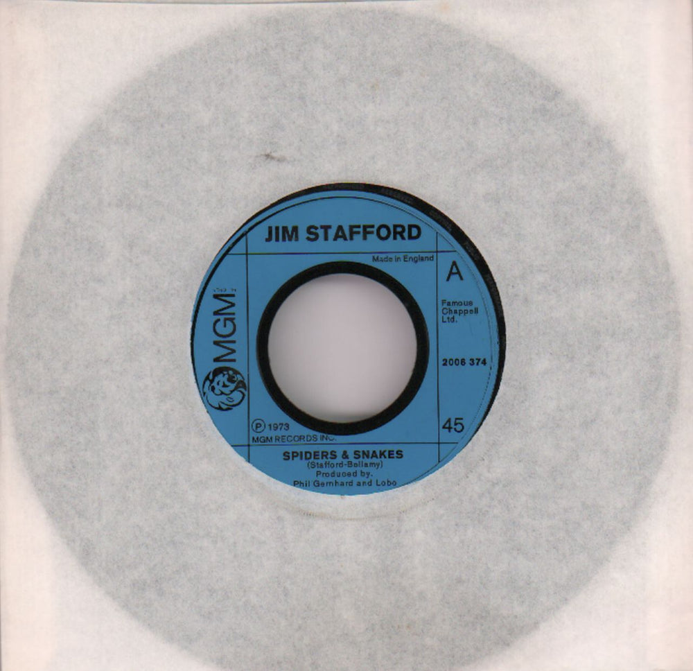 Jim Stafford Spiders & Snakes - Wide-centred UK 7" vinyl single (7 inch record / 45) 2006374