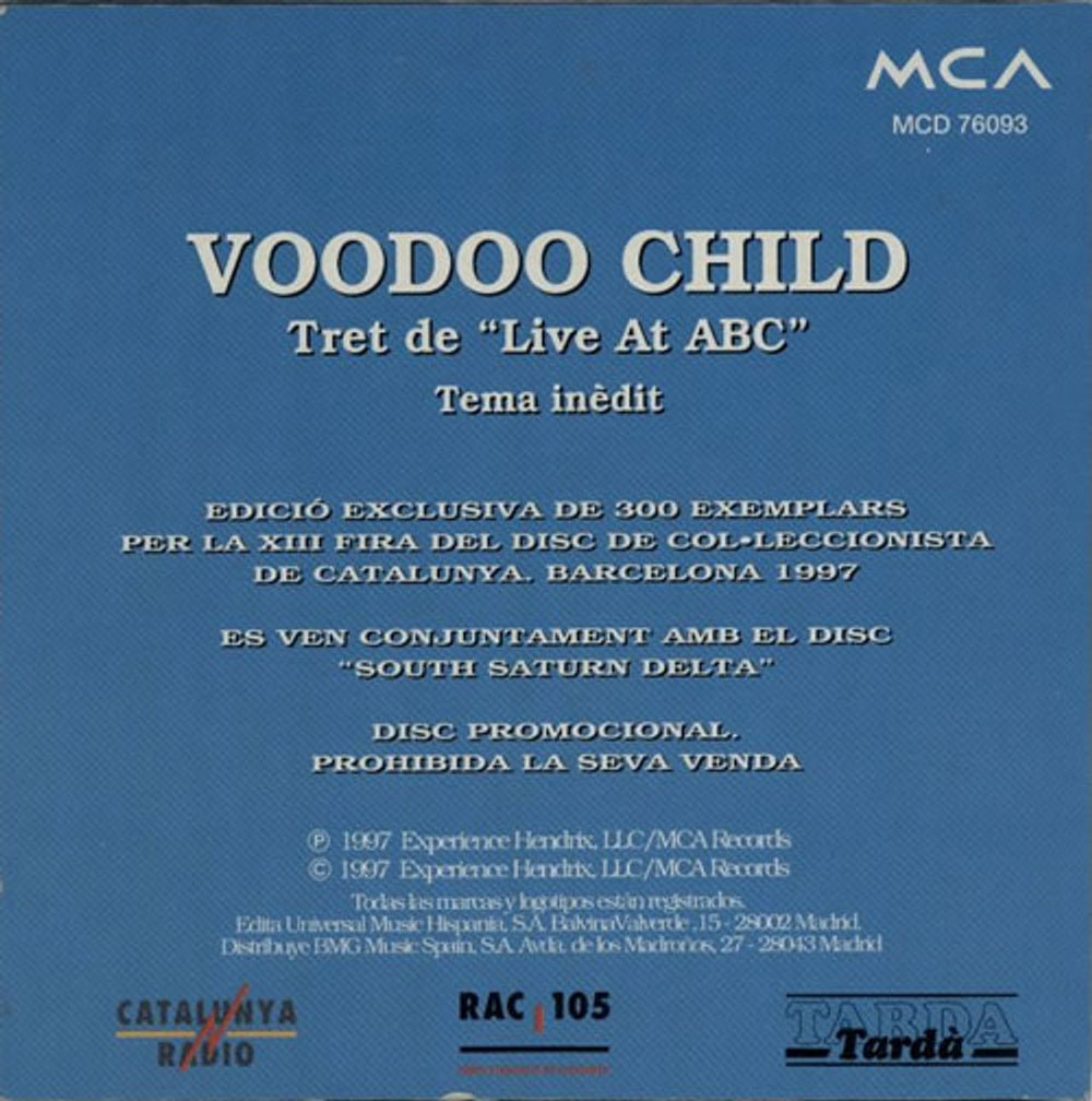 Jimi Hendrix Inedito - Voodoo Child Live Spanish Promo CD single (CD5 / 5") HENC5IN125585