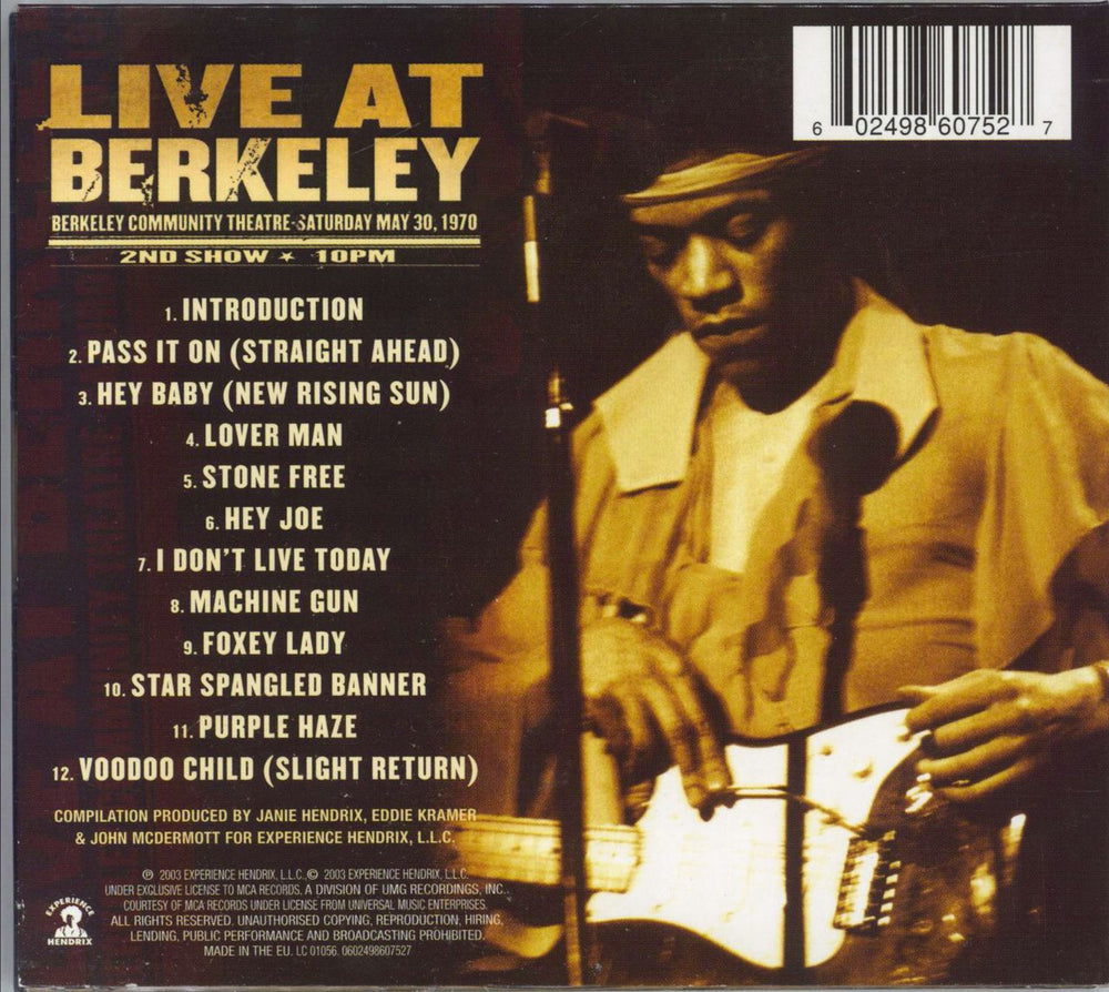 Jimi Hendrix Live At Berkeley 2nd Show UK CD album (CDLP) HENCDLI818514