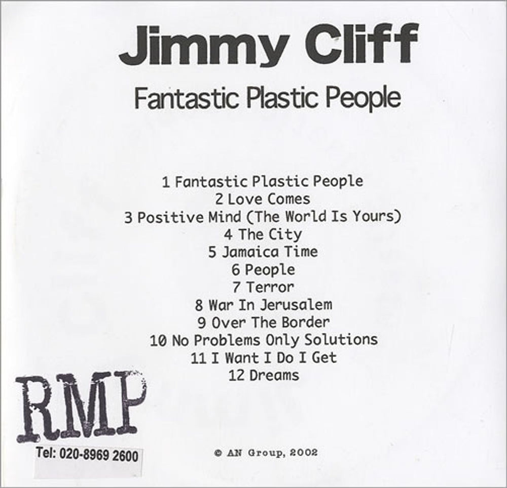 Jimmy Cliff Fantastic Plastic People UK Promo CD-R acetate CD-R ACETATE