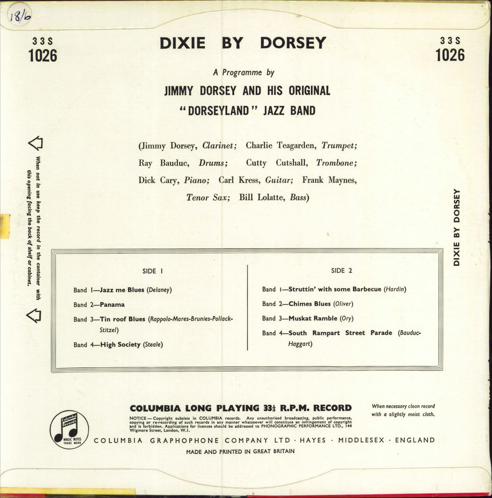 Jimmy Dorsey Dixie By Dorsey UK 10" vinyl single (10 inch record)