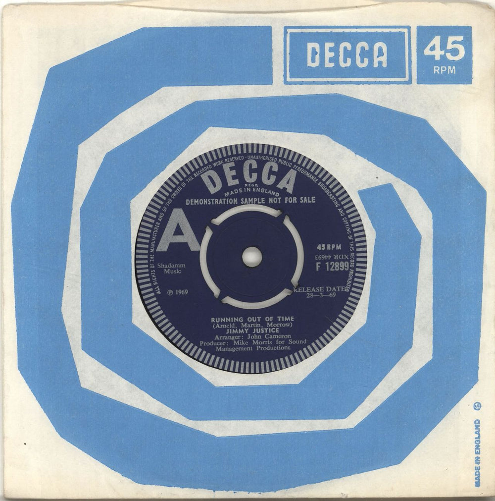 Jimmy Justice Running Out Of Time - A Label UK Promo 7" vinyl single (7 inch record / 45) F12899