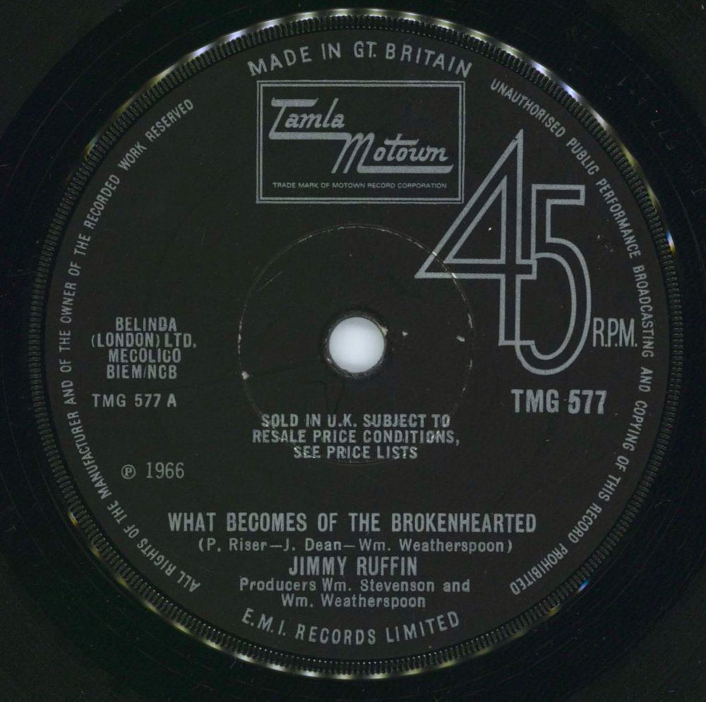 Jimmy Ruffin What Becomes Of The Brokenhearted - 1st - Solid Centre UK 7" vinyl single (7 inch record / 45) TMG577