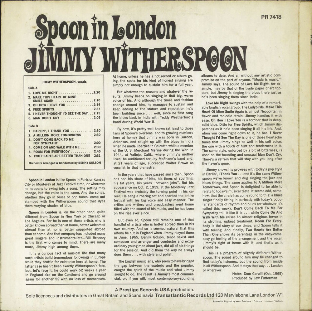 Jimmy Witherspoon Spoon In London - EX UK vinyl LP album (LP record)