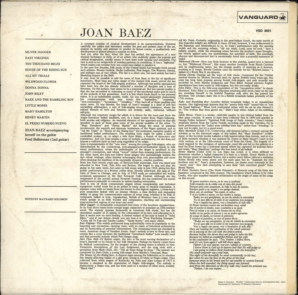 Joan Baez Joan Baez German vinyl LP album (LP record)