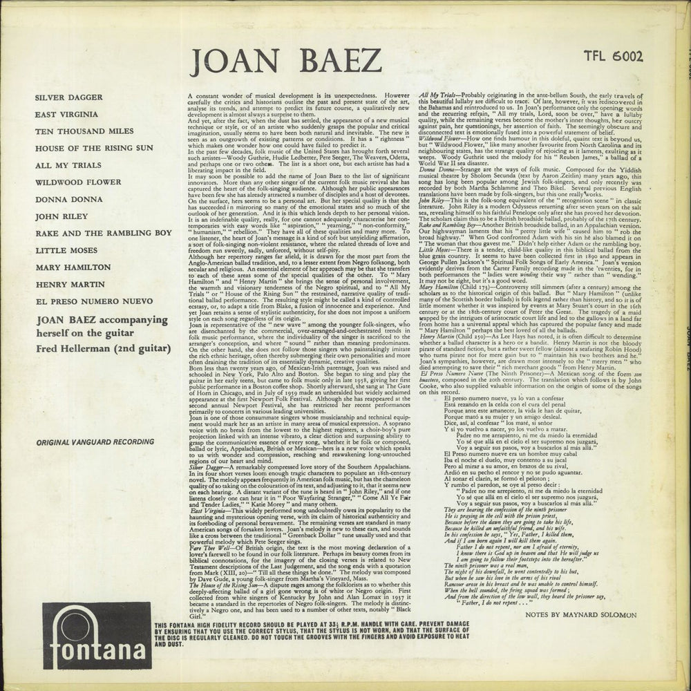 Joan Baez Joan Baez UK vinyl LP album (LP record)