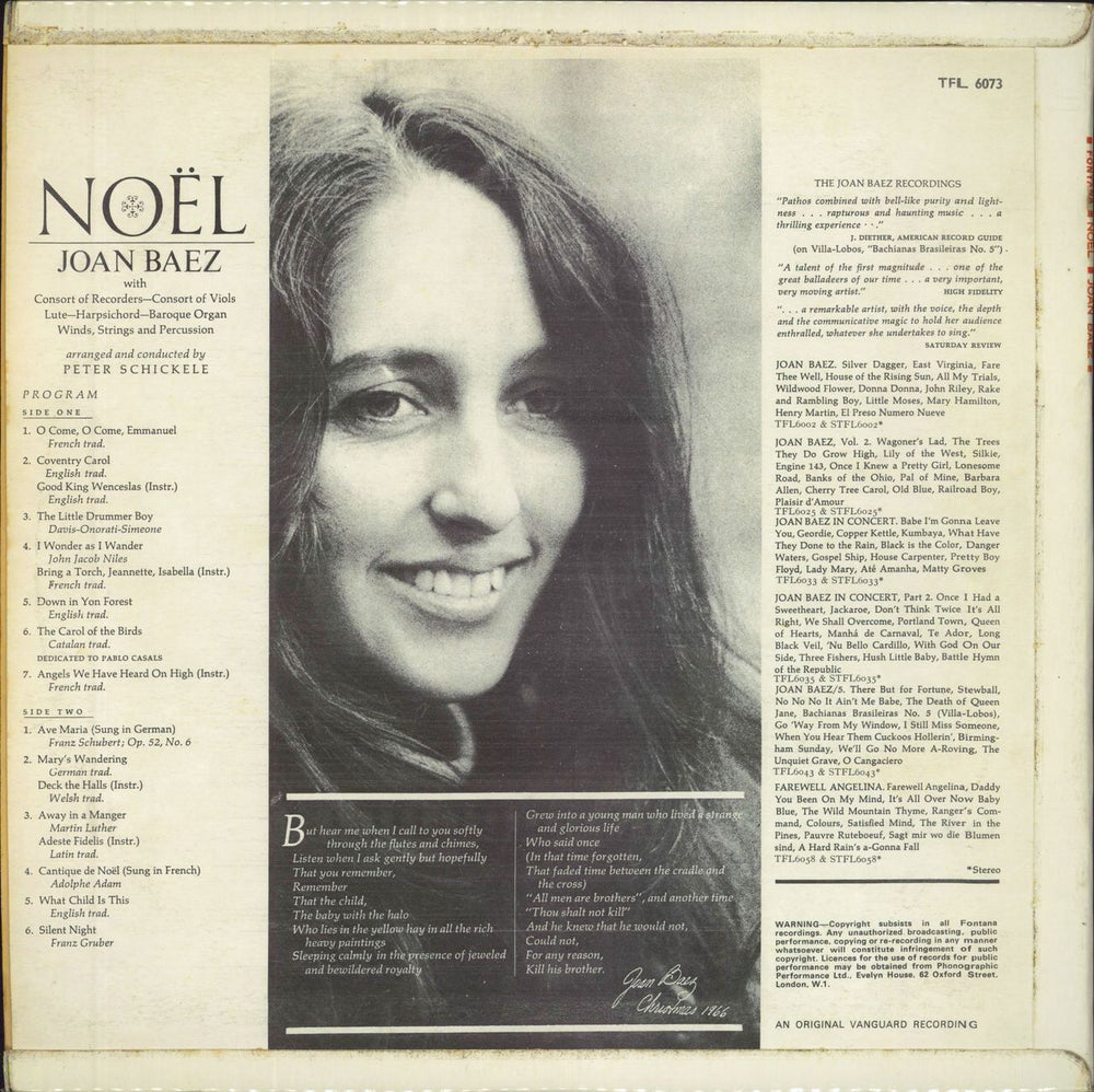 Joan Baez Noël UK vinyl LP album (LP record)