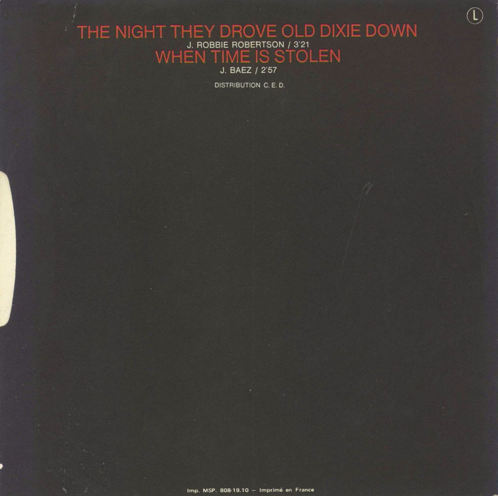 Joan Baez The Night They Drove Old Dixie Down French 7" vinyl single (7 inch record / 45)