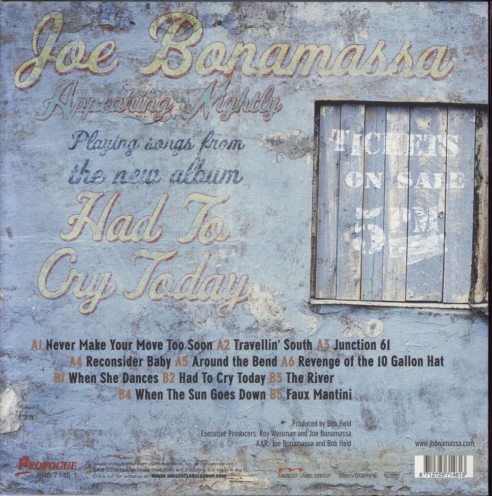 Joe Bonamassa Had To Cry Today - 180gm UK vinyl LP album (LP record) 8712725714613