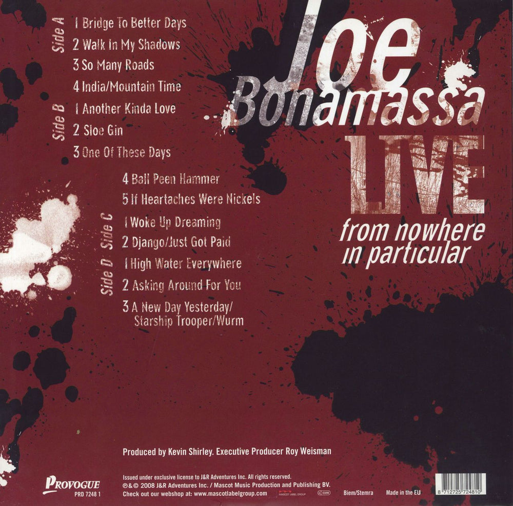 Joe Bonamassa Live From Nowhere In Particular - EX UK 2-LP vinyl record set (Double LP Album) 8712725724810