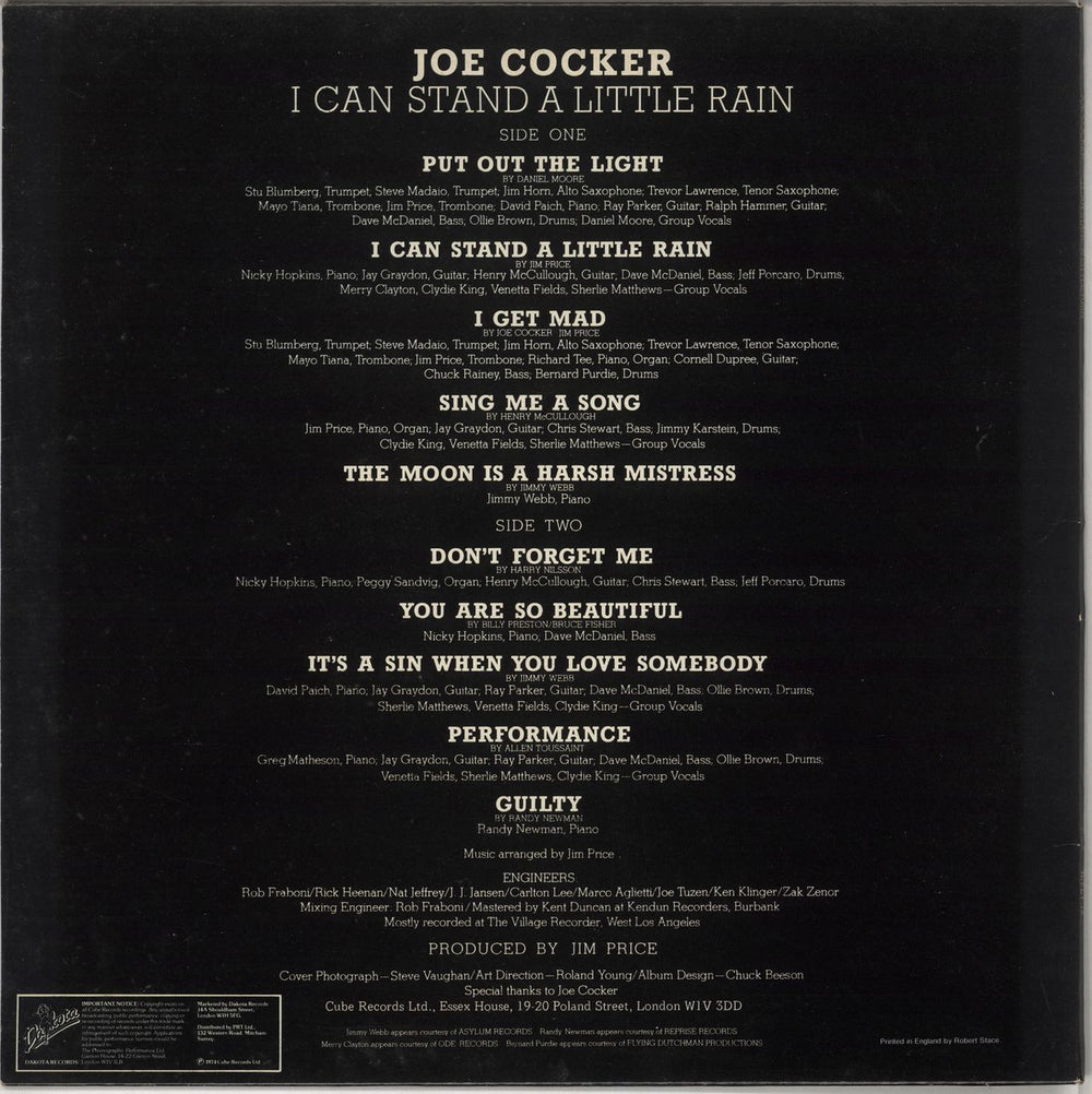 Joe Cocker I Can Stand A Little Rain UK vinyl LP album (LP record)