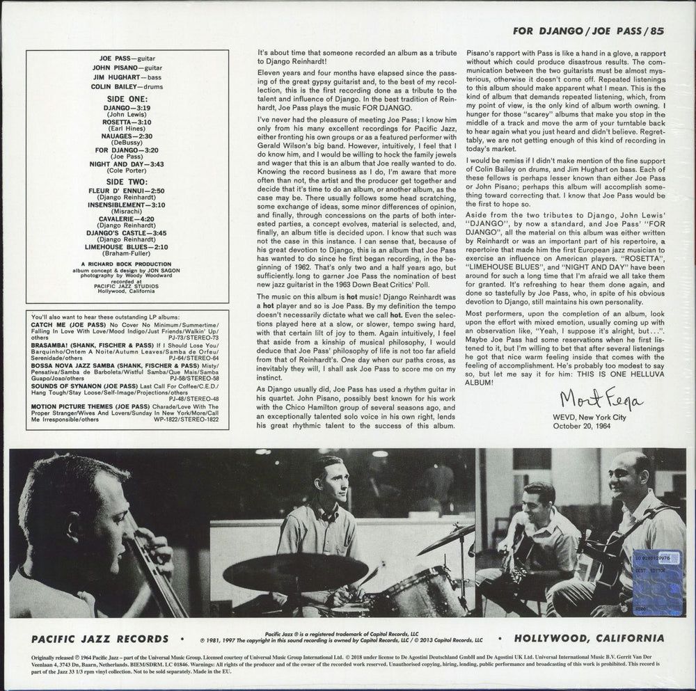 Joe Pass For Django - 180gm Vinyl - Sealed + Booklet UK vinyl LP album (LP record)