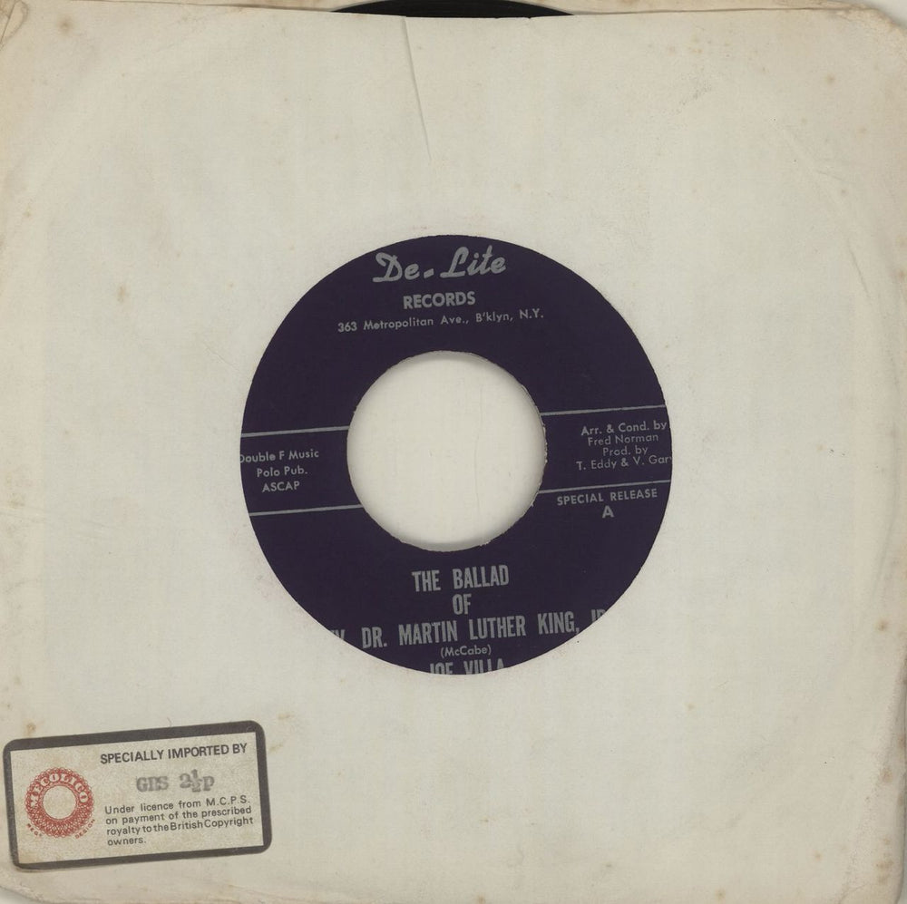 Joe Villa The Ballad Of Rev. Dr. Martin Luther King, Jr. US 7" vinyl single (7 inch record / 45) N/A