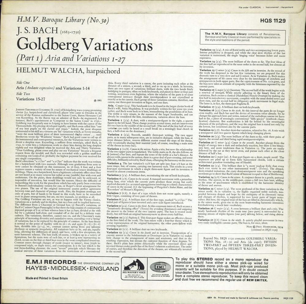 Johann Sebastian Bach Bach: Goldberg Variations UK 2-LP vinyl record set (Double LP Album)