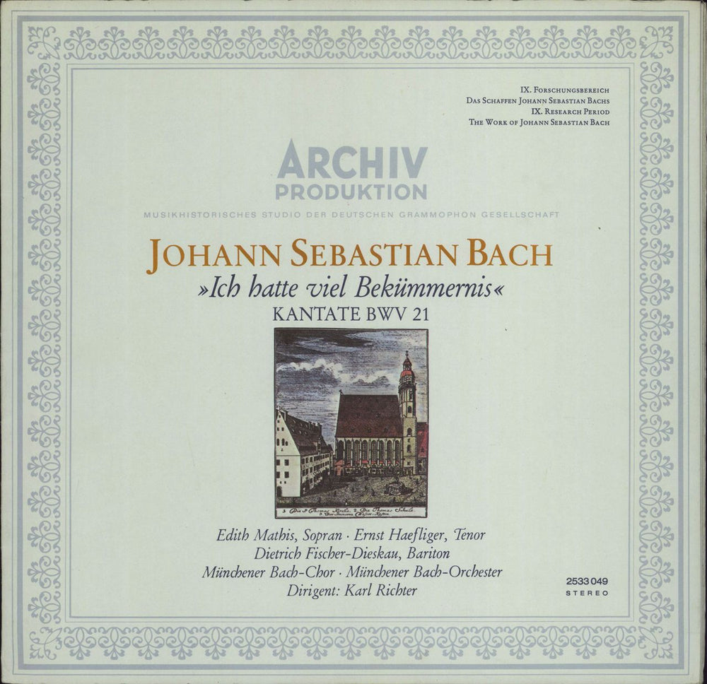 Johann Sebastian Bach Ich Hatte Viel Bekümmernis Kantate BWV 21 German vinyl LP album (LP record) 2533049