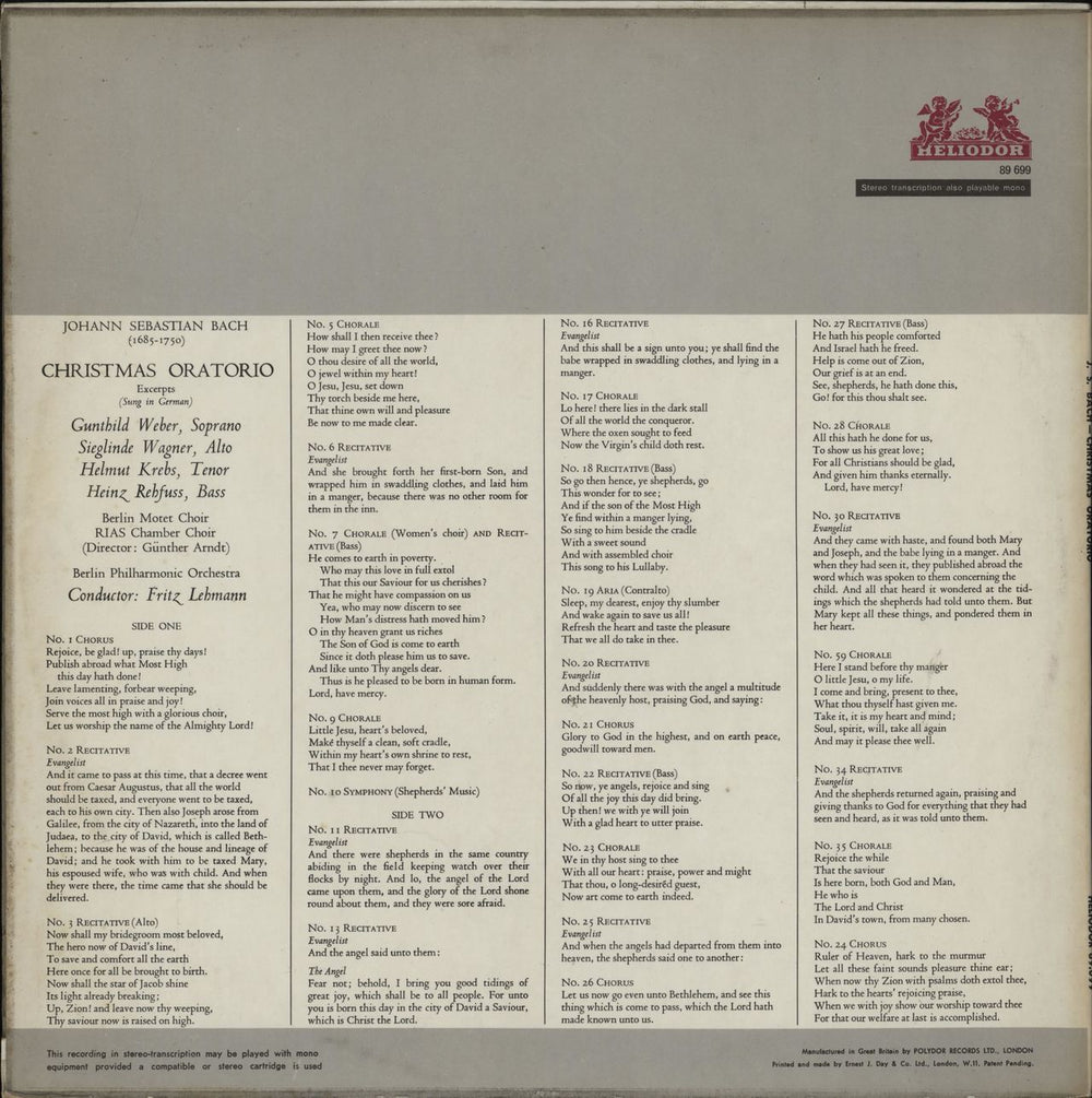 Johann Sebastian Bach The Christmas Oratorio (Excerpts) UK vinyl LP album (LP record)