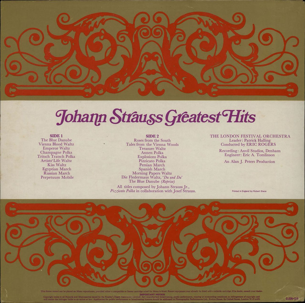 Johann Strauss II (1825-1899) Johann Strauss Greatest Hits UK vinyl LP album (LP record)