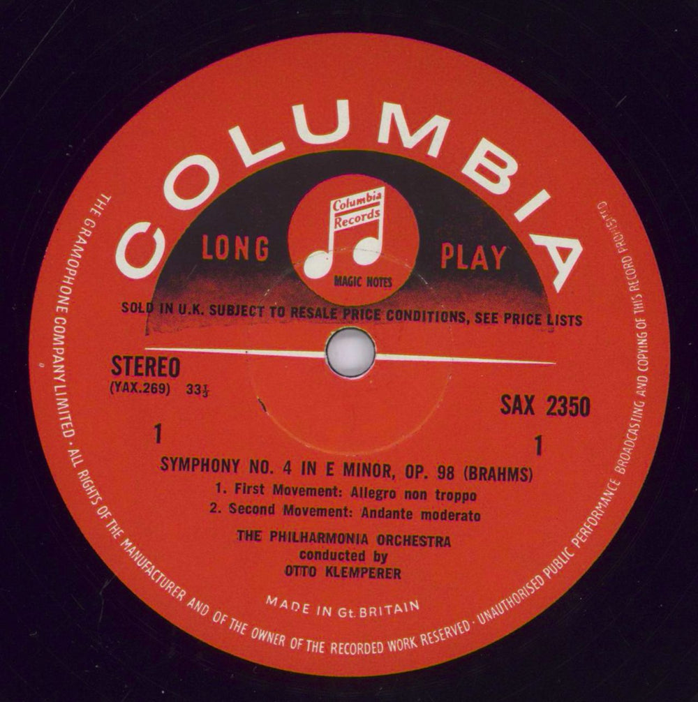 Johannes Brahms Symphony No. 4 In E Minor, Op.98 - 2nd UK vinyl LP album (LP record) B10LPSY831502