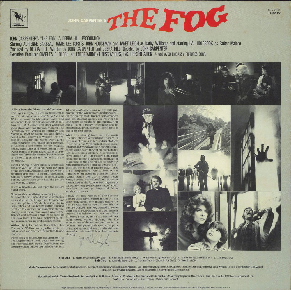 John Carpenter The Fog US vinyl LP album (LP record)