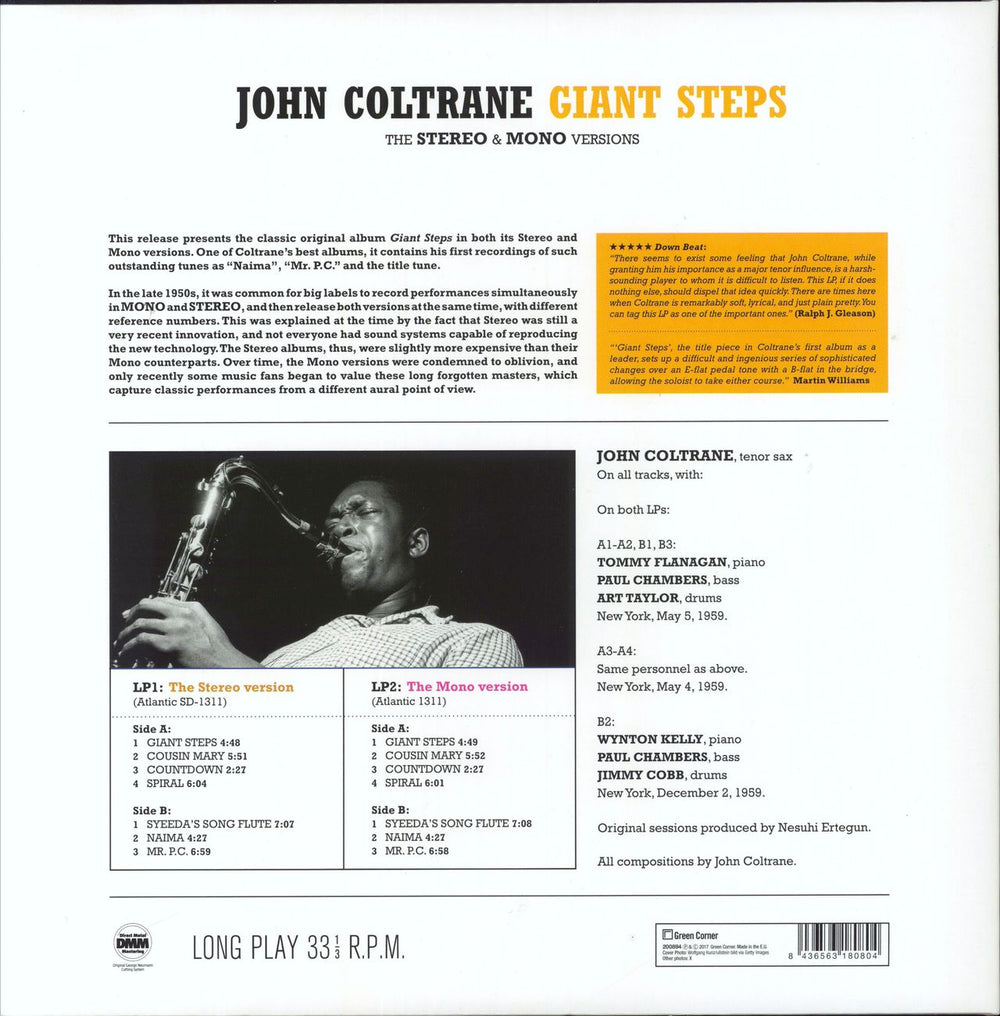 John Coltrane Giant Steps (The Stereo & Mono Versions) - 180g UK 2-LP vinyl record set (Double LP Album) 8436563180804