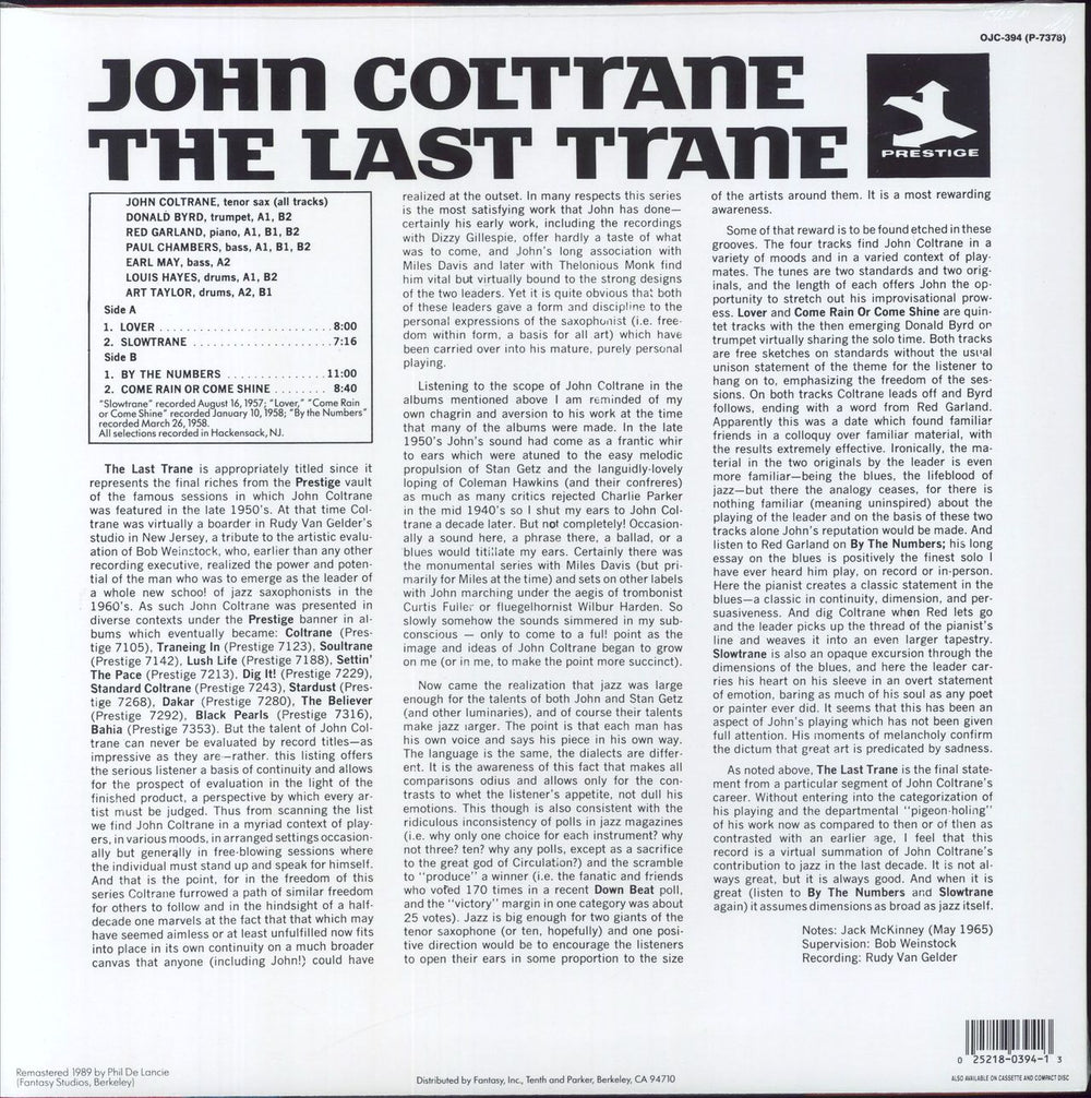 John Coltrane The Last Trane: Remastered - Sealed UK vinyl LP album (LP record) 025218039413