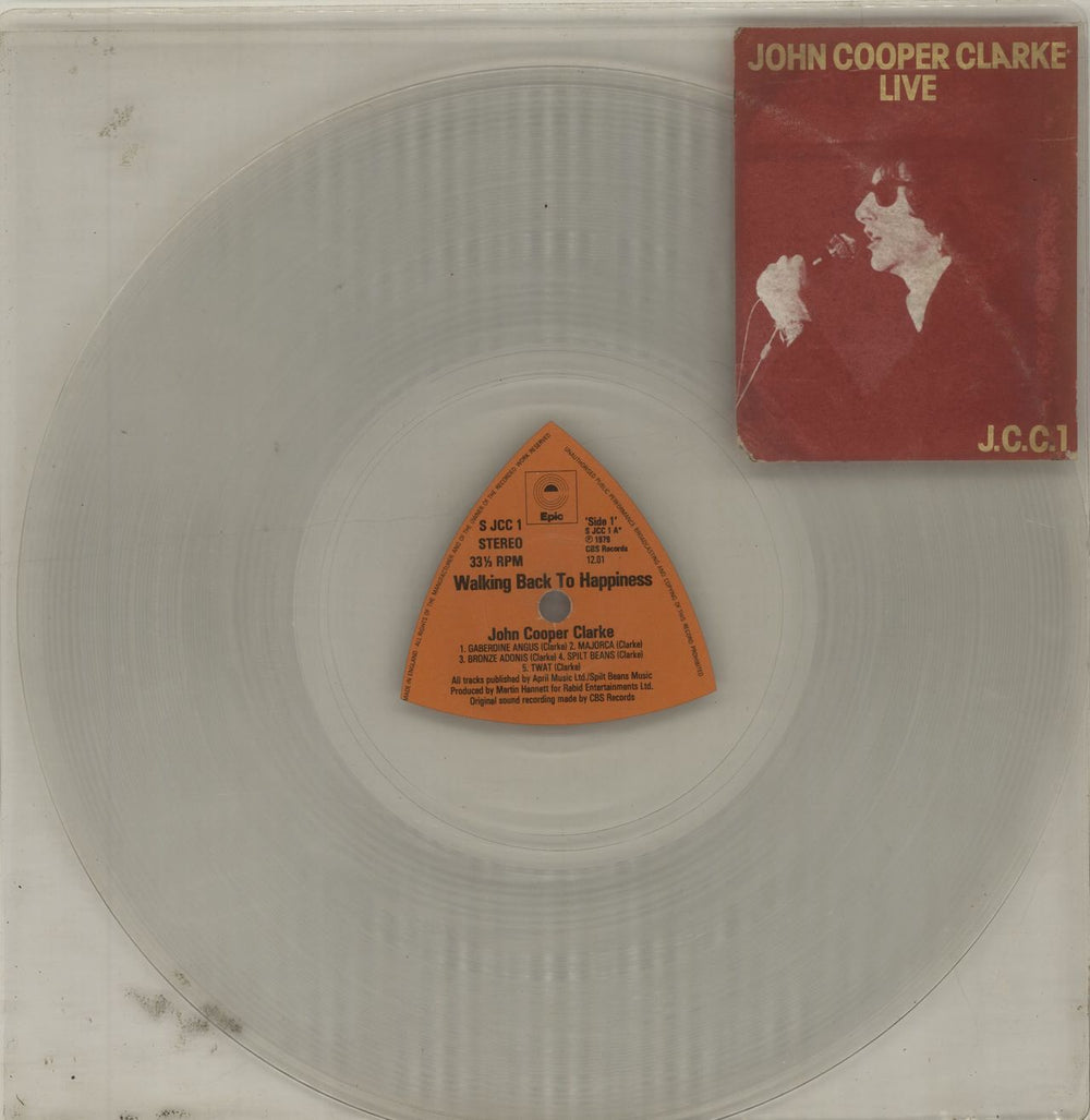 John Cooper Clarke Walking Back To Happiness - Clear Vinyl + Stickered sleeve UK 10" vinyl single (10 inch record) JCC1