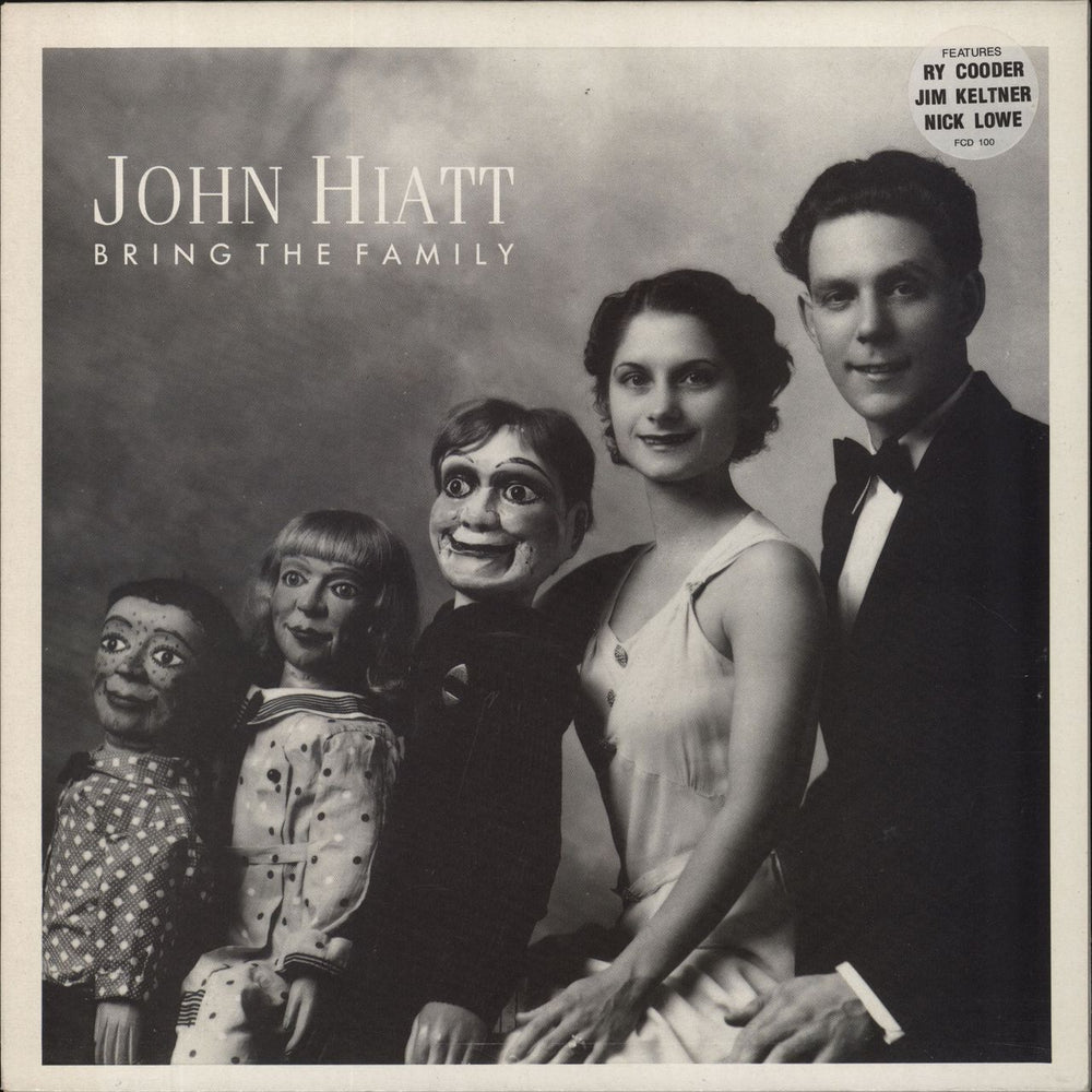 John Hiatt Bring The Family - stickered p/s UK vinyl LP album (LP record) FIEND100