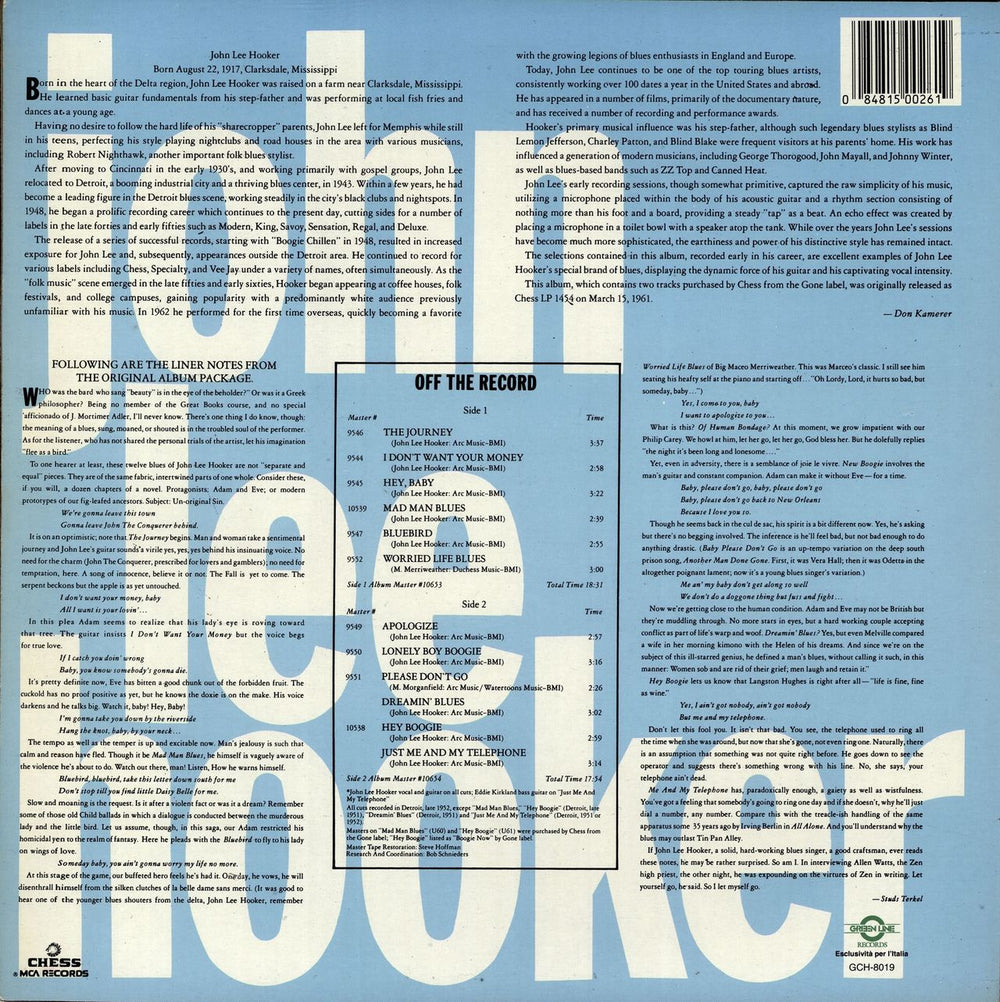 John Lee Hooker Plays & Sings The Blues Italian vinyl LP album (LP record) 084815002619