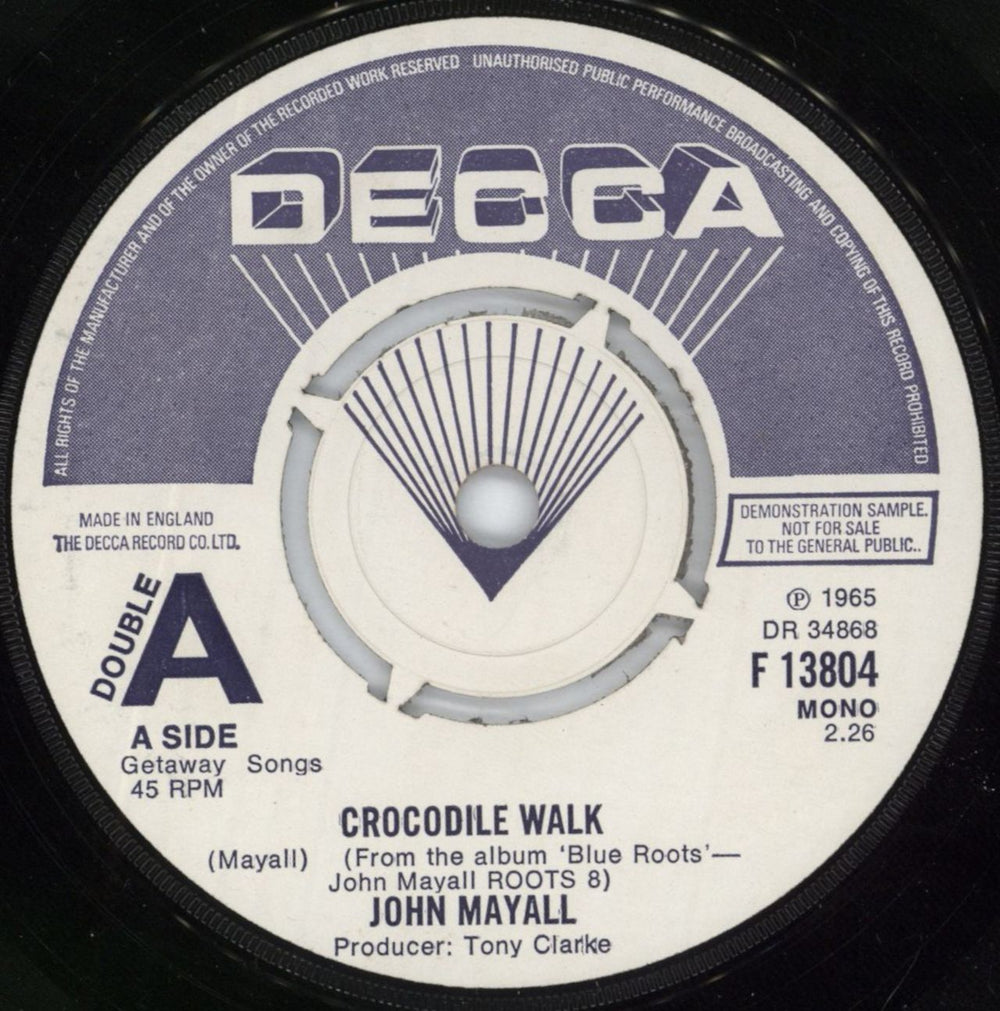 John Mayall Crocodile Walk UK 7" vinyl single (7 inch record / 45) F13804