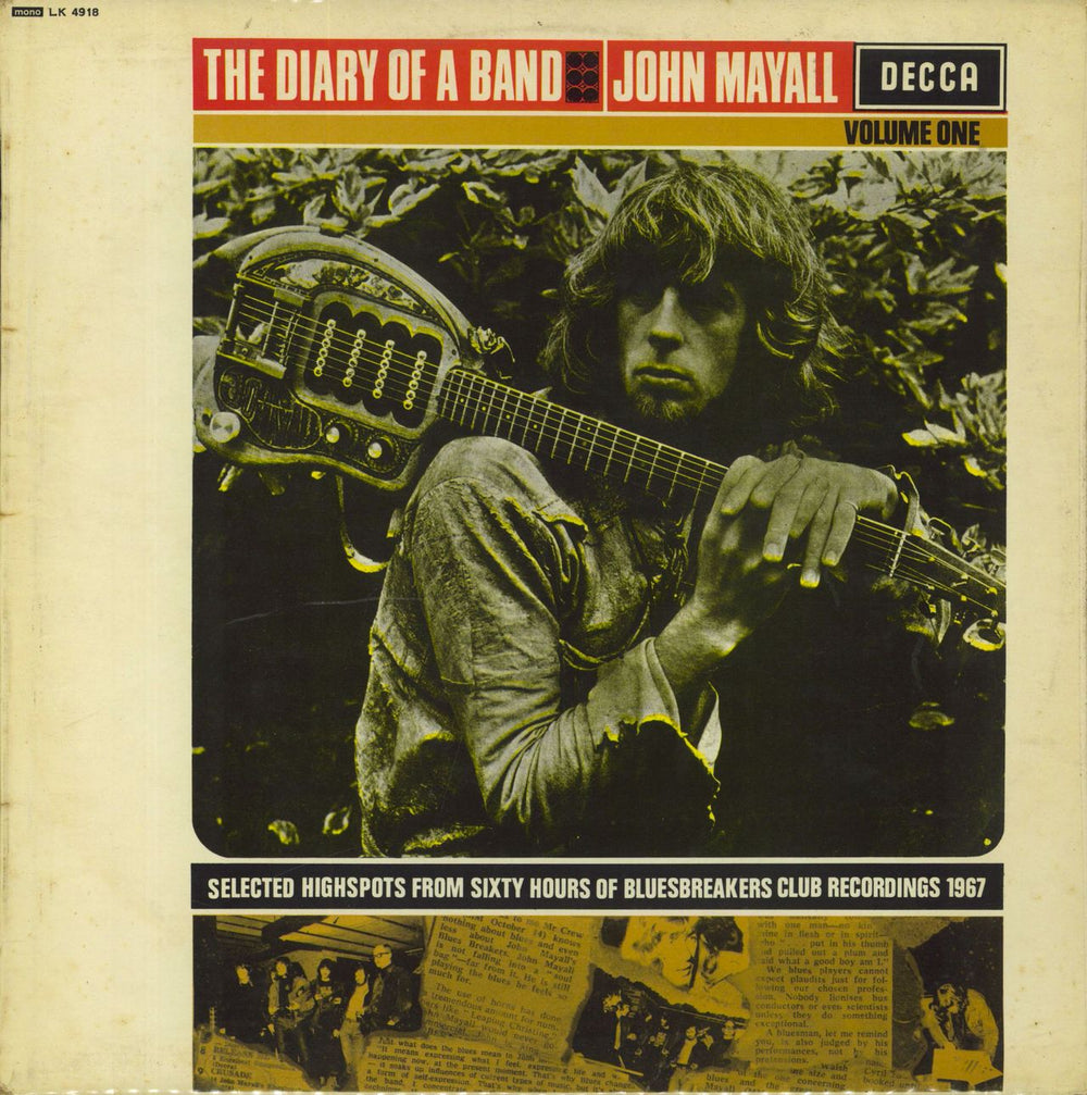 John Mayall The Diary Of A Band Volume One - VG UK vinyl LP album (LP record) LK4918