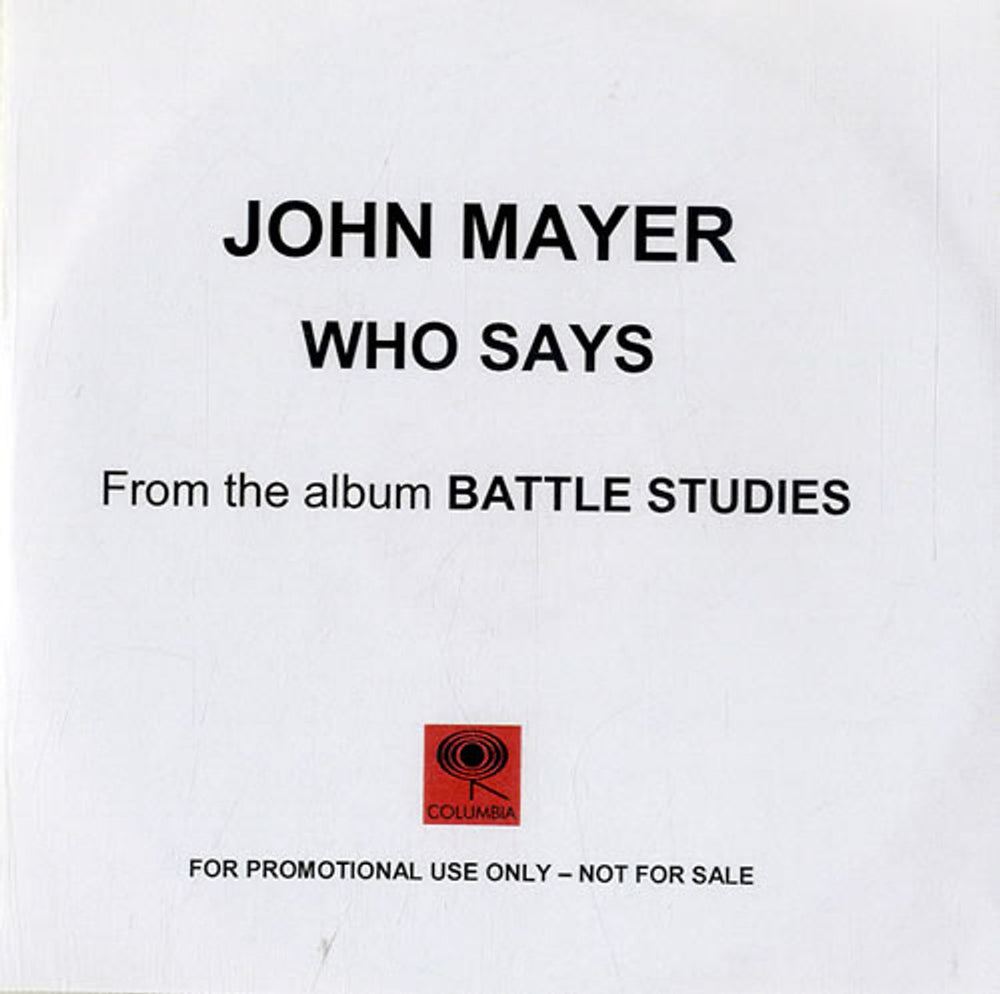 John Mayer Who Says UK Promo CD-R acetate CD-R