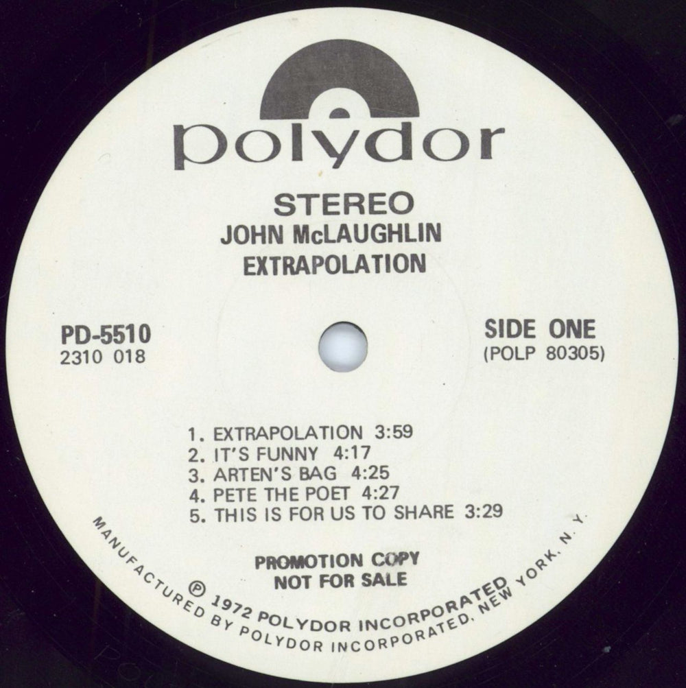 John McLaughlin Extrapolation - White label + Press Release US Promo vinyl LP album (LP record) JMLLPEX795898