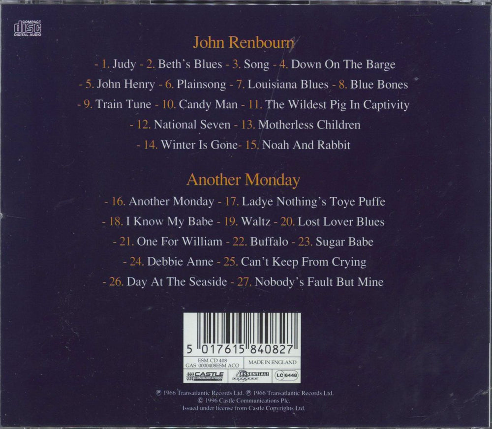 John Renbourn John Renbourn / Another Monday UK CD album (CDLP) 5017615840827