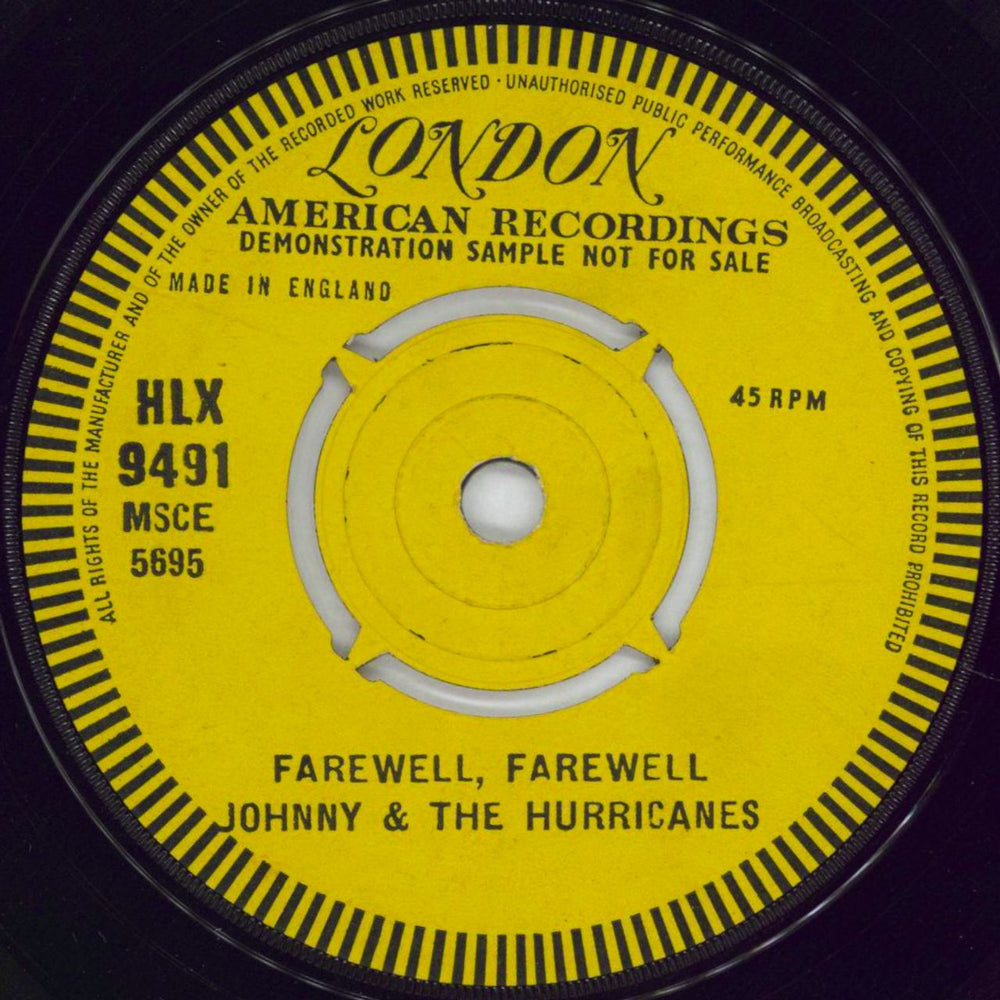 Johnny & The Hurricanes Farewell, Farewell UK Promo 7" vinyl single (7 inch record / 45) HLX9491