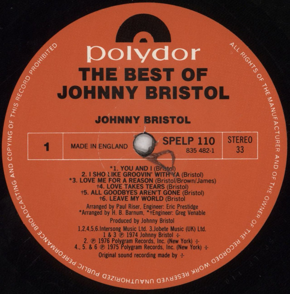 Johnny Bristol The Best Of Johnny Bristol UK vinyl LP album (LP record) J1BLPTH821580