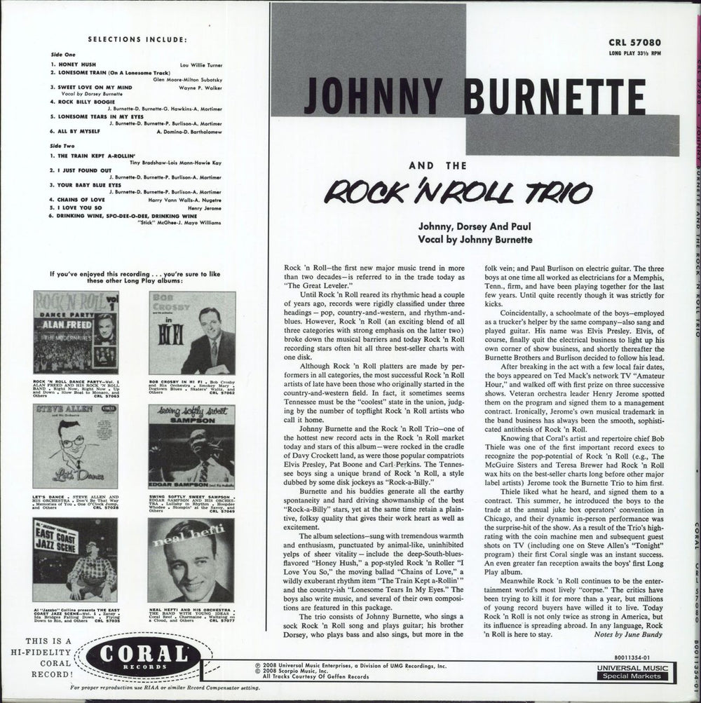 Johnny Burnette Johnny Burnette And The Rock 'N Roll Trio - 180gm Vinyl US vinyl LP album (LP record)