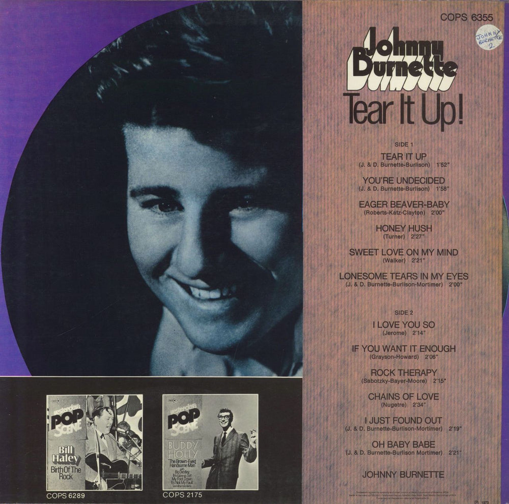 Johnny Burnette Tear It Up! German vinyl LP album (LP record)