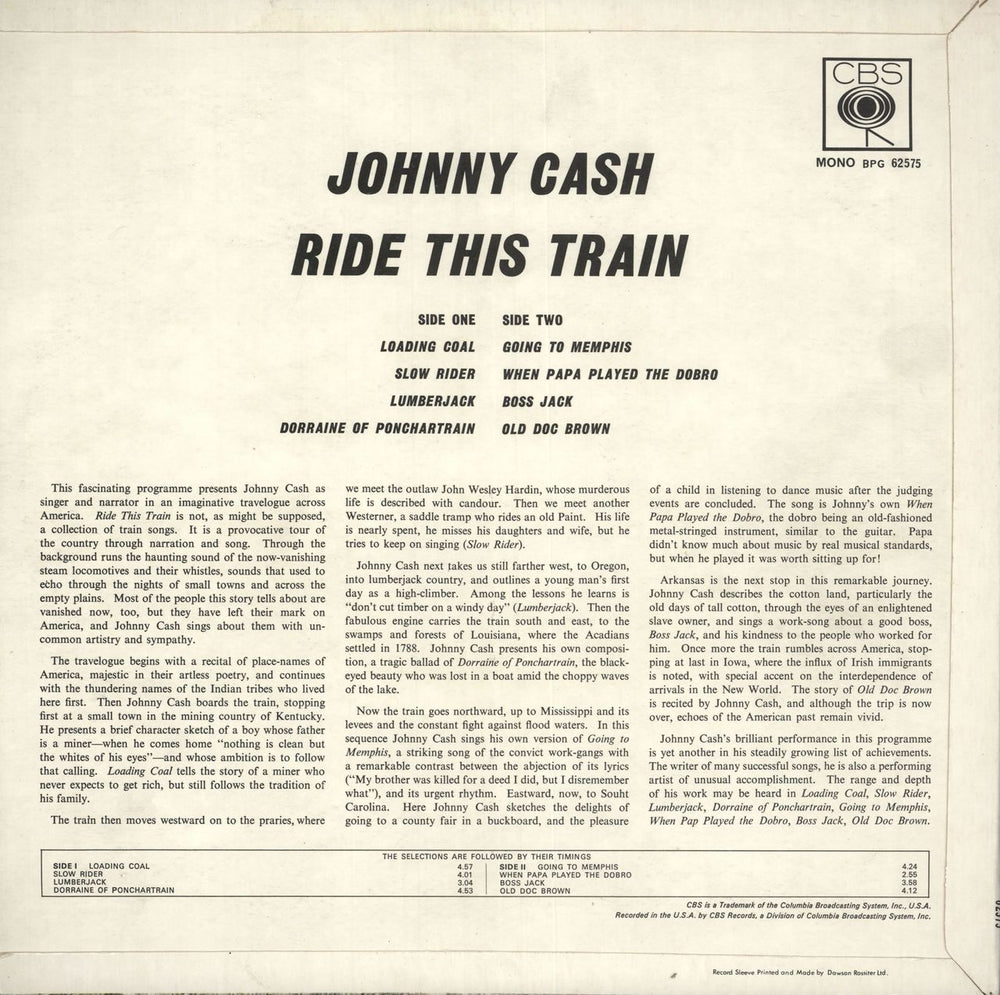 Johnny Cash Ride This Train UK vinyl LP album (LP record)