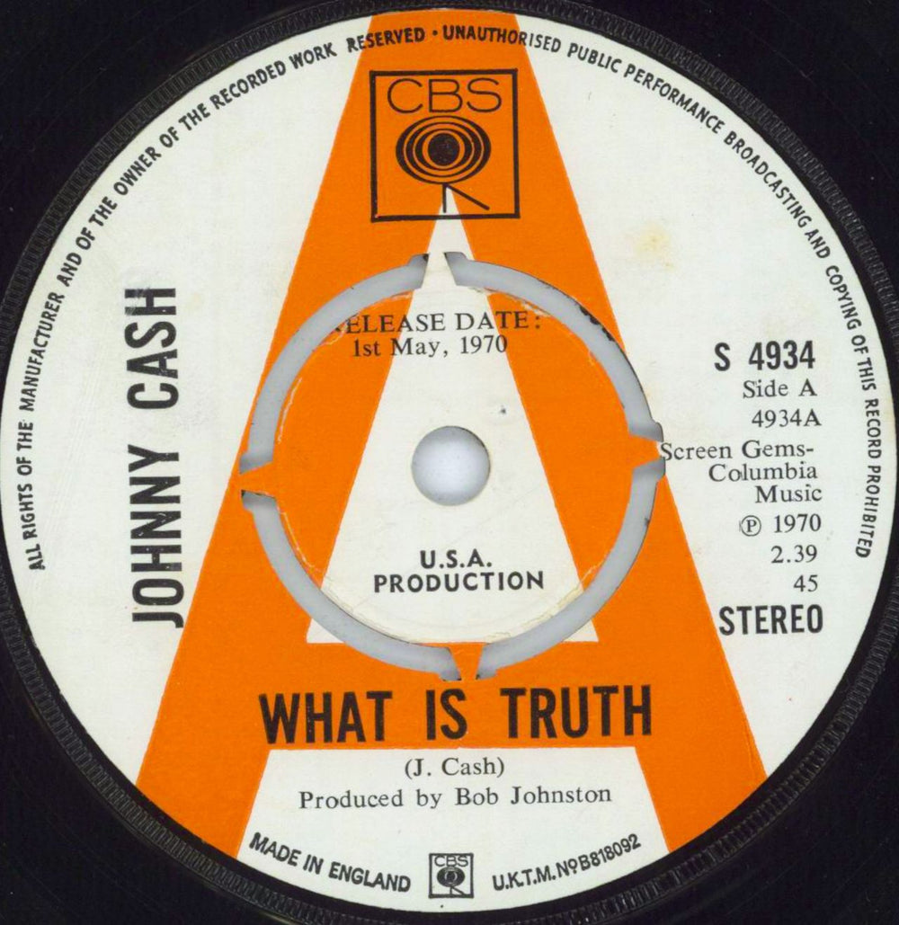 Johnny Cash What Is Truth? - A Label - P/S UK Promo 7" vinyl single (7 inch record / 45) JCS07WH813701