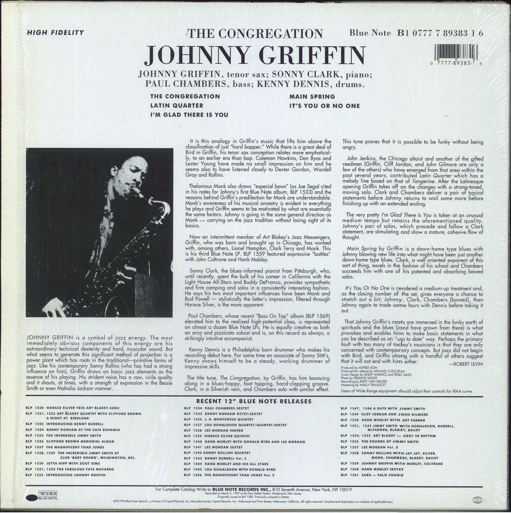 Johnny Griffin The Congregation - 180gm - stickered shrink US vinyl LP album (LP record)