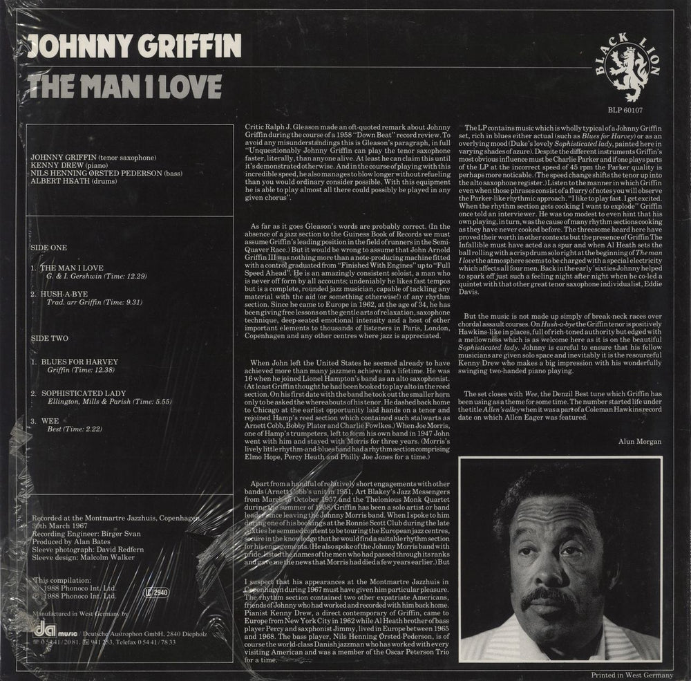 Johnny Griffin The Man I Love German vinyl LP album (LP record)