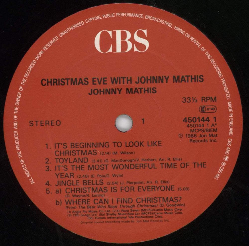 Johnny Mathis Christmas Eve With Johnny Mathis UK vinyl LP album (LP record) J-MLPCH816186