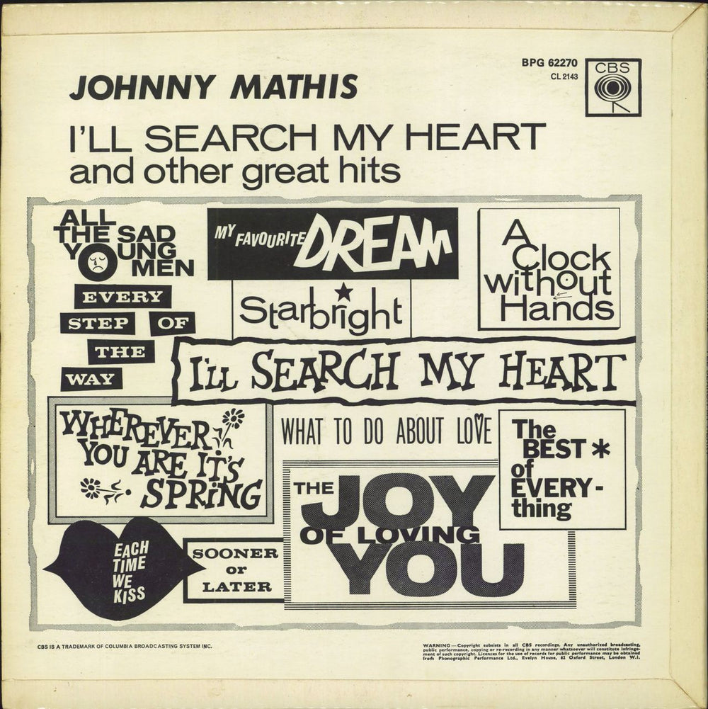 Johnny Mathis I'll Search My Heart UK vinyl LP album (LP record)