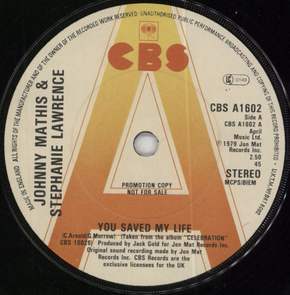 Johnny Mathis You Saved My Life UK 7" vinyl single (7 inch record / 45) J-M07YO791576