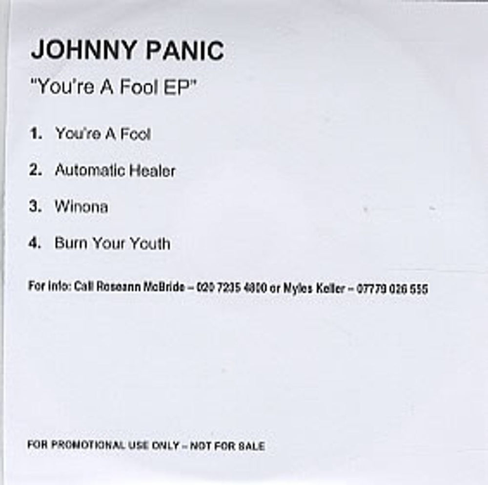 Johnny Panic You're A Fool EP UK Promo CD-R acetate CD-R ACETATE