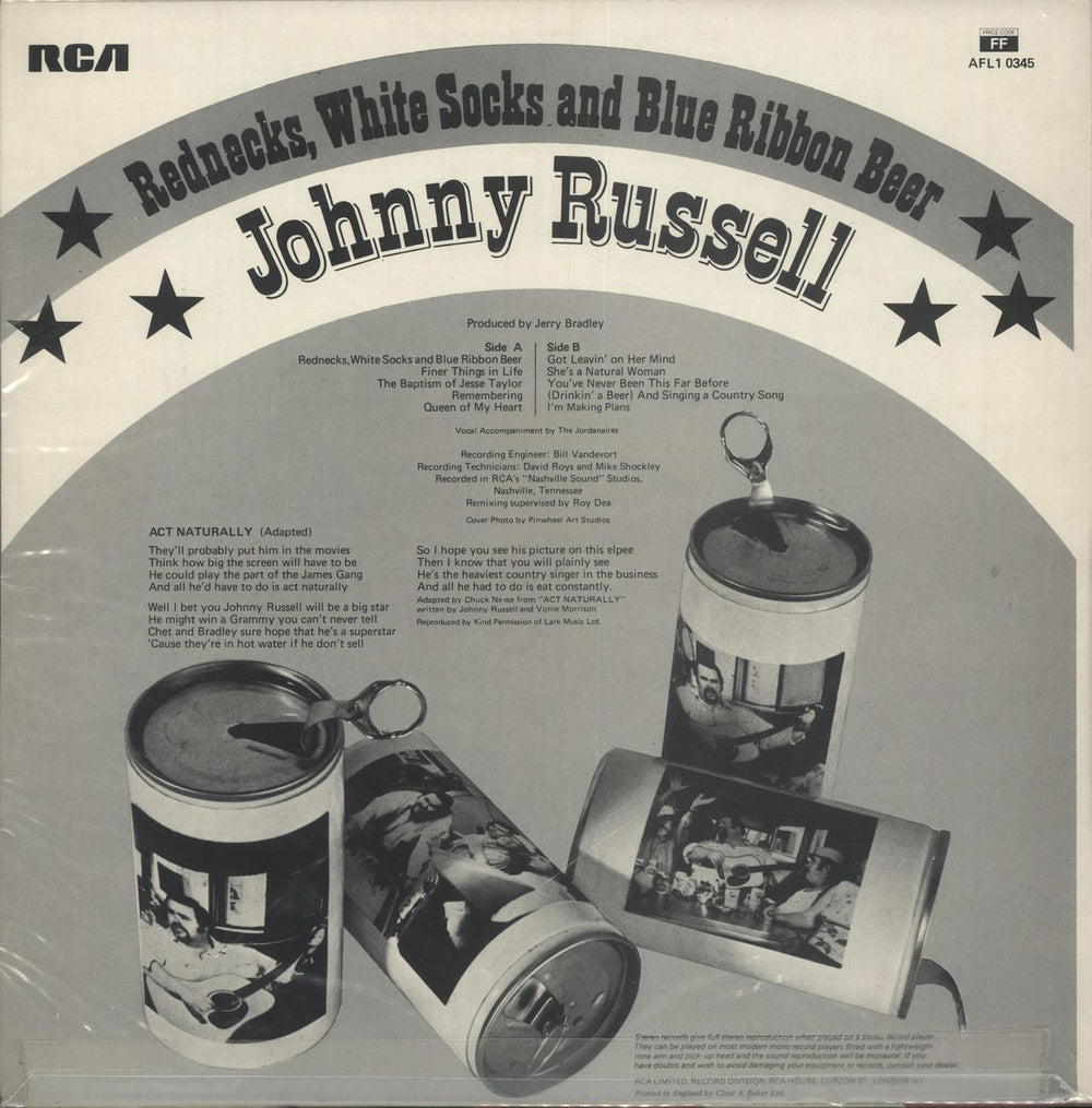 Johnny Russell Rednecks, White Socks And Blue Ribbon Beer UK vinyl LP album (LP record)