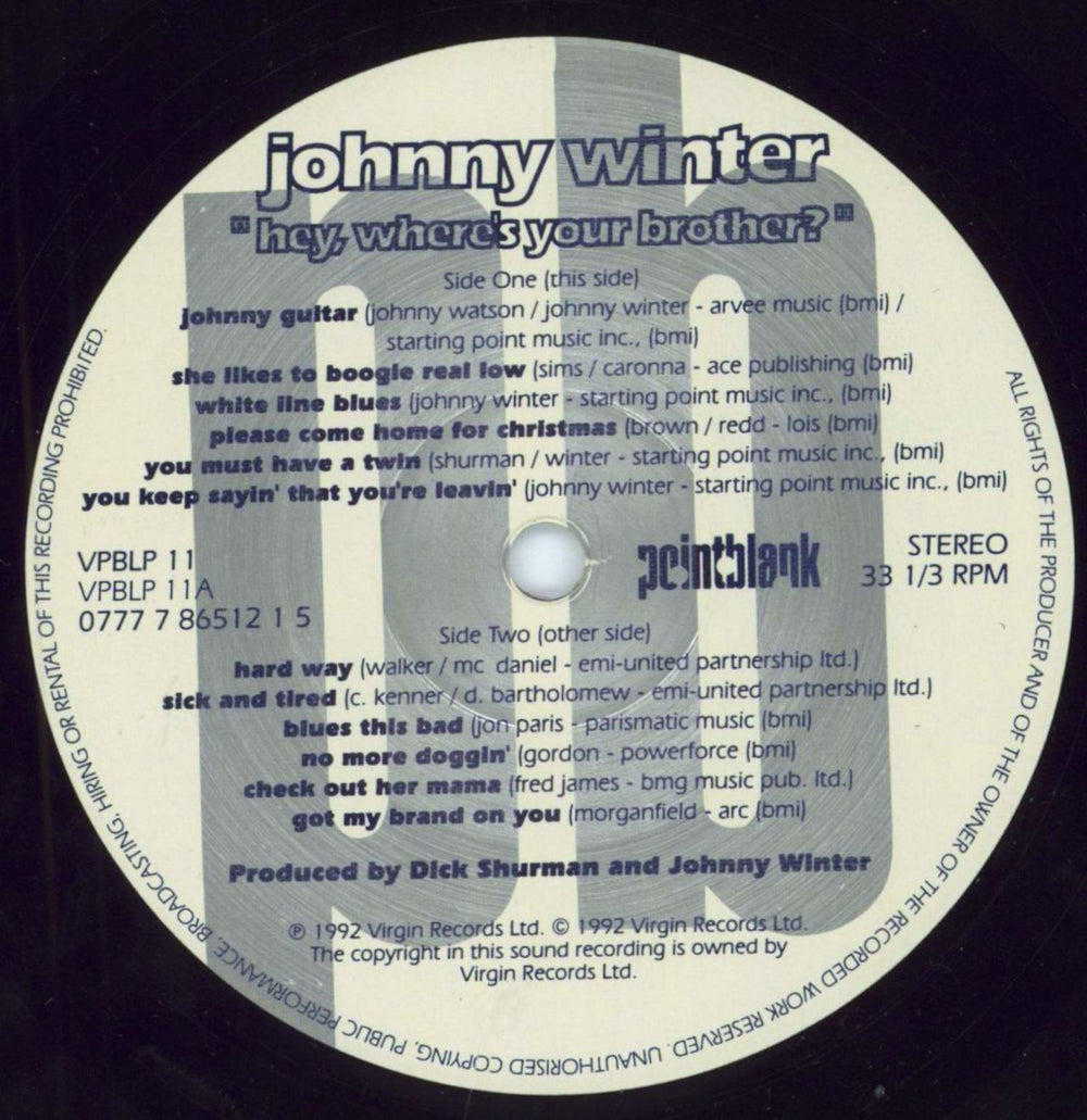 Johnny Winter Hey, Where's Your Brother? UK vinyl LP album (LP record) JNWLPHE796820